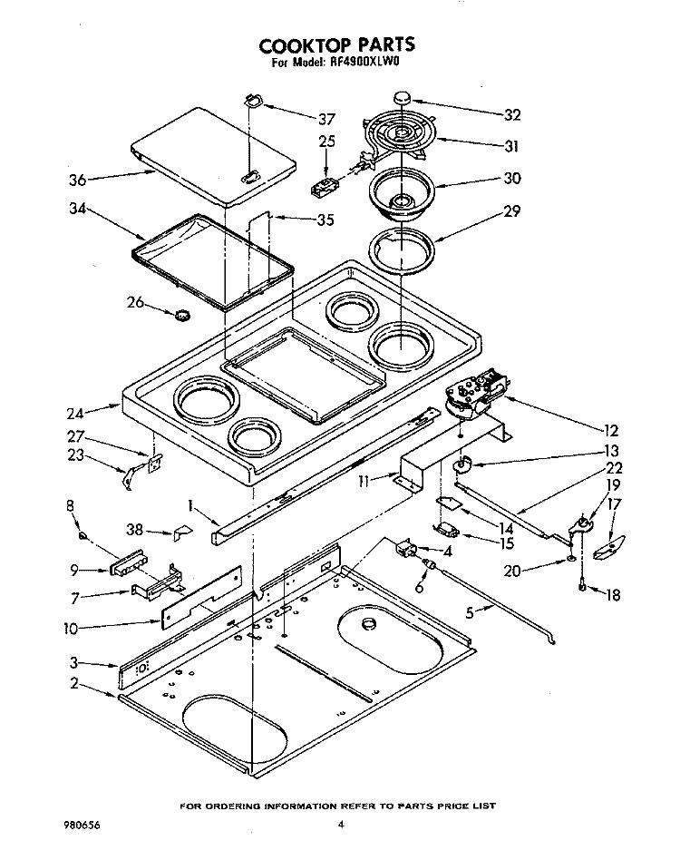COOKTOP Diagram and Parts List for RF4900XLW0  Whirlpool Range