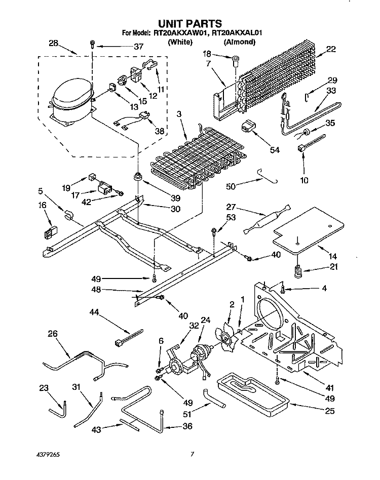 UNIT Diagram and Parts List for RT20AKXAW01  Roper Refrigerator