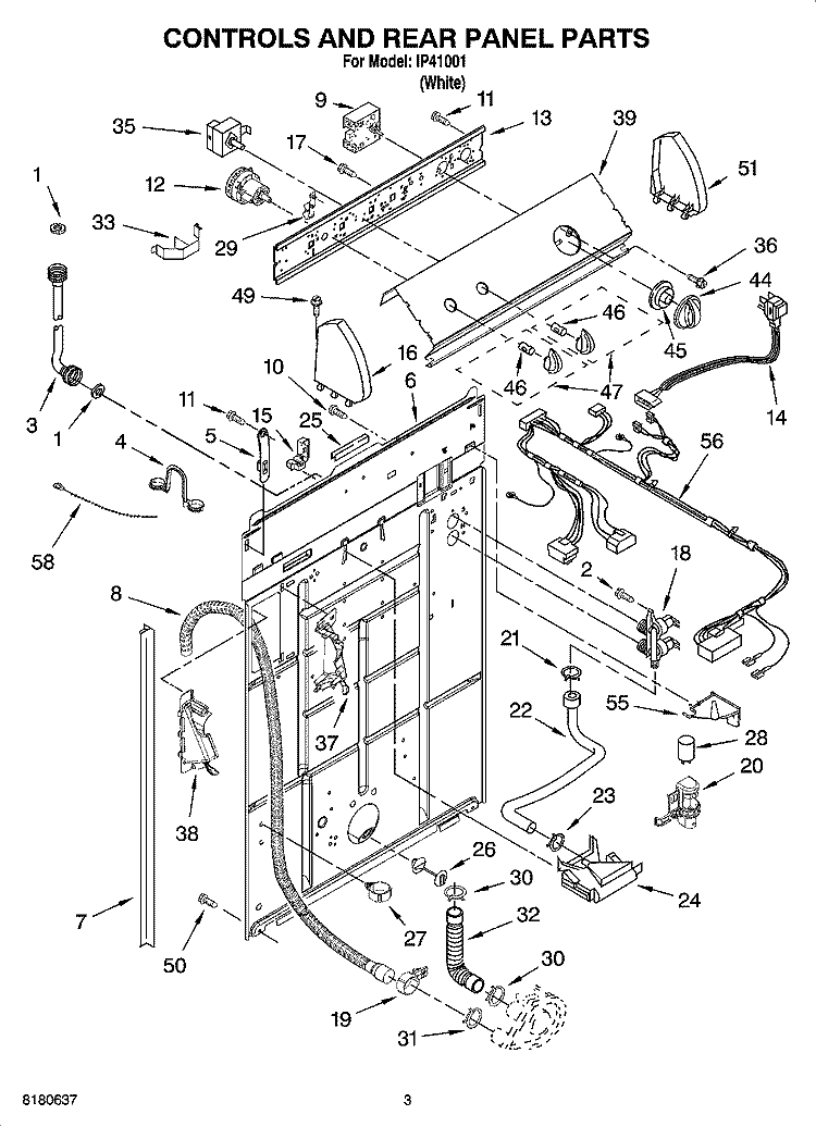 CONTROLS AND REAR PANEL PARTS Diagram and Parts List for IP41001  Inglis Washer