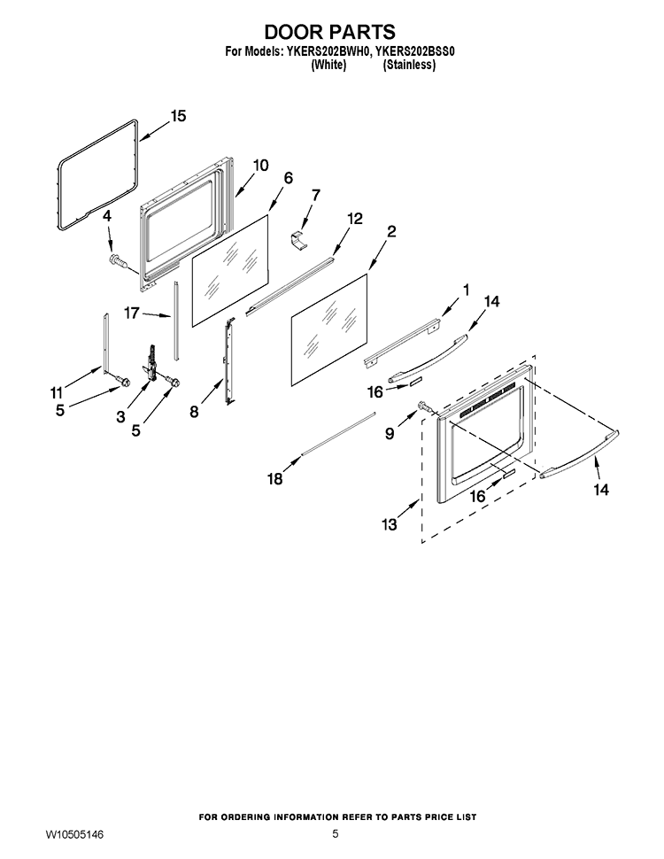 DOOR PARTS Diagram and Parts List for YKERS202BWH0  KitchenAid Range