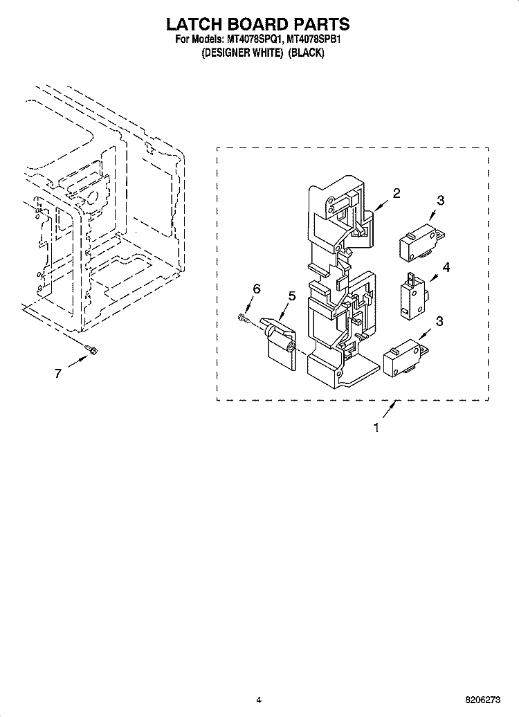LATCH BOARD PARTS Diagram and Parts List for MT4078SPB1  Whirlpool Microwave