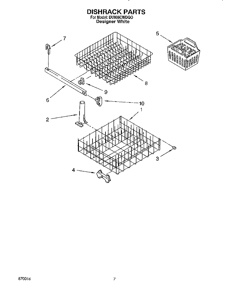 DISHRACK Diagram and Parts List for DU806CWDQ0  Whirlpool Dishwasher