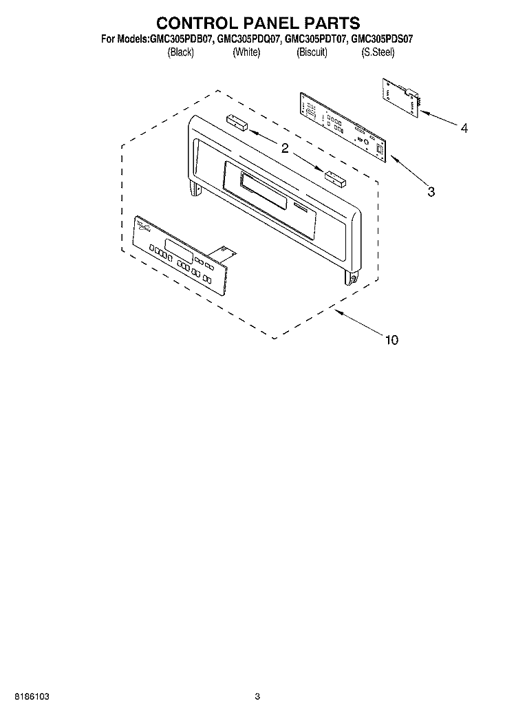 CONTROL PANEL PARTS Diagram and Parts List for GMC305PDS07  Whirlpool Microwave Oven Combo