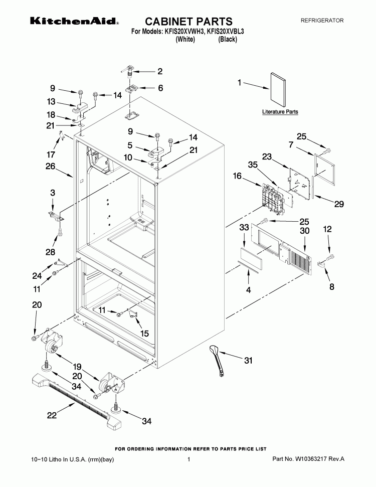 CABINET PARTS Diagram and Parts List for KFIS20XVBL3  KitchenAid Refrigerator