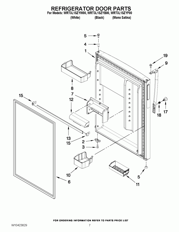 REFRIGERATOR DOOR PARTS Diagram and Parts List for WRT3L1SZYW00  Whirlpool Refrigerator