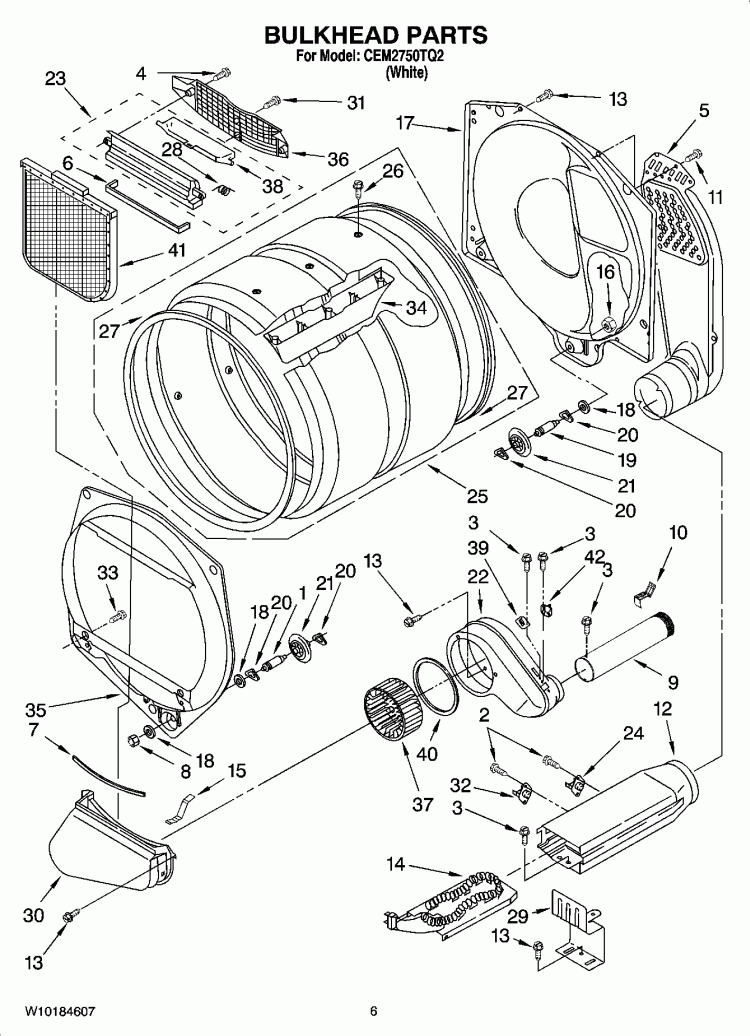 BULKHEAD PARTS, OPTIONAL PARTS (NOT INCLUDED) Diagram and Parts List for CEM2750TQ2  Whirlpool Dryer