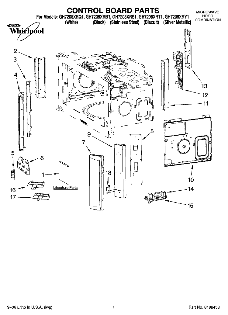 CONTROL BOARD PARTS Diagram and Parts List for GH7208XRQ1  Whirlpool Microwave
