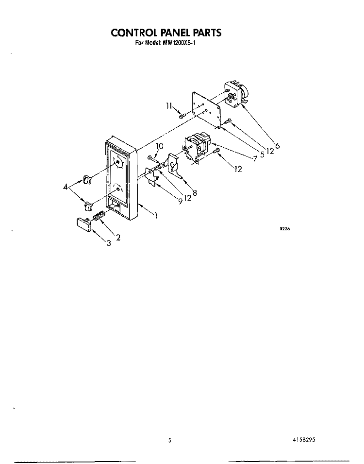CONTROL PANEL Diagram and Parts List for MW1200XS1  Whirlpool Microwave