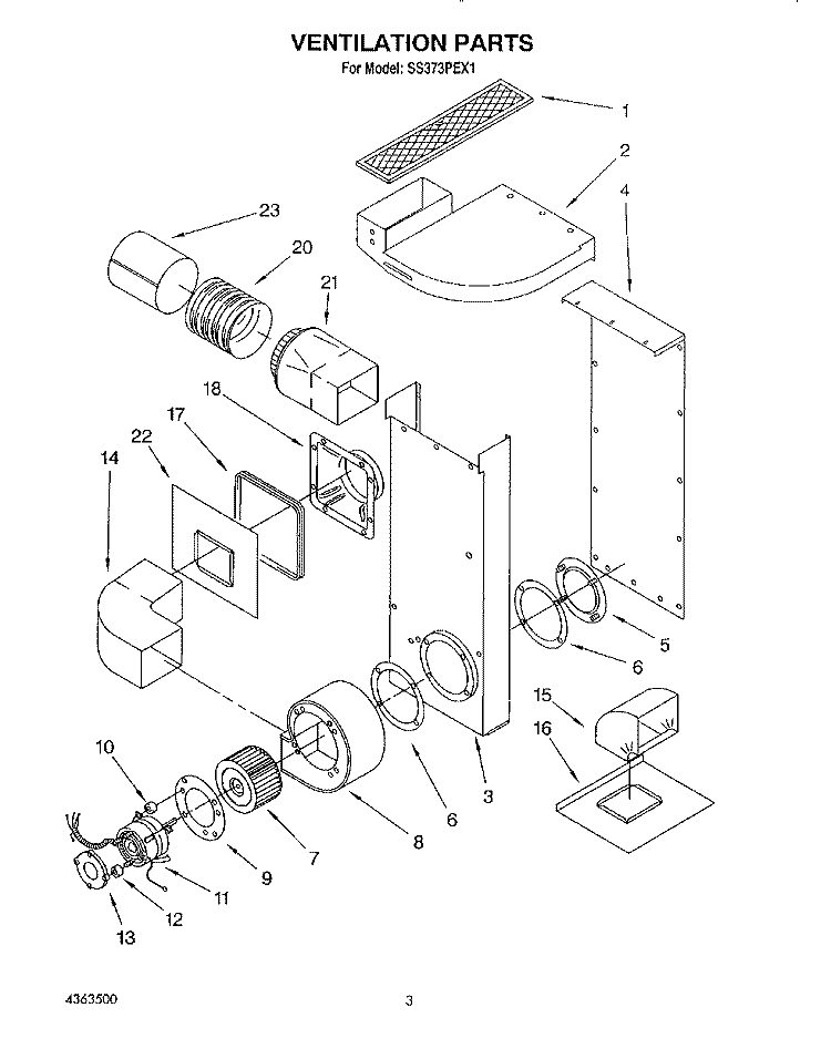 VENTILATION, LITERATURE Diagram and Parts List for SS373PEX1  Whirlpool Range