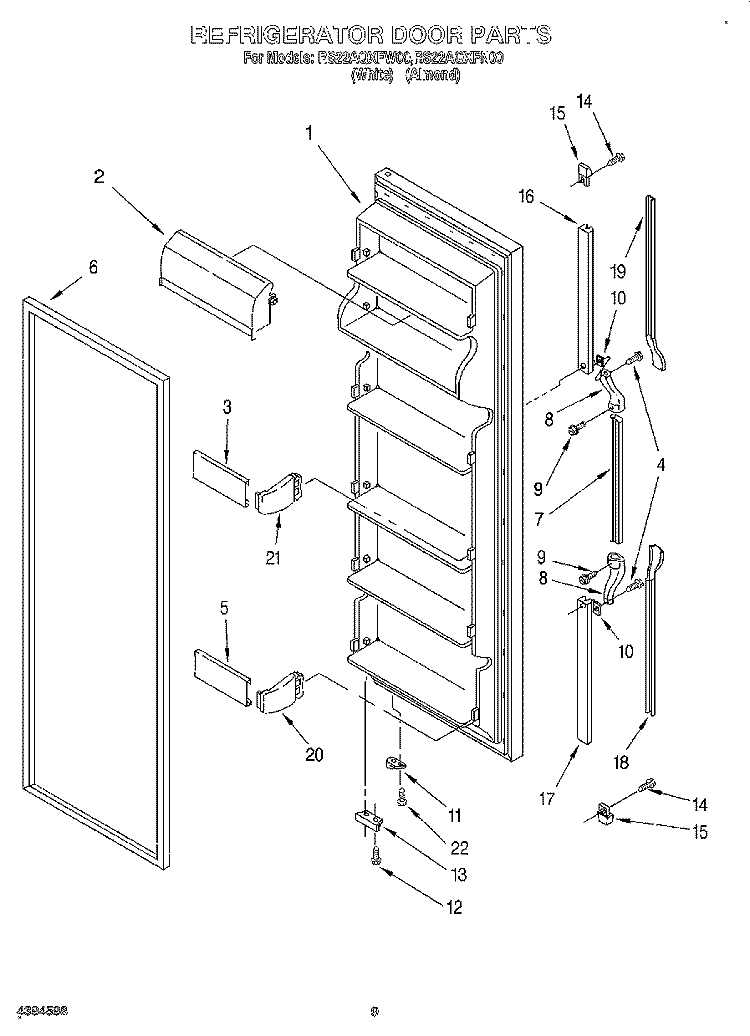 REFRIGERATOR DOOR Diagram and Parts List for RS22AQXFW00  Roper Refrigerator