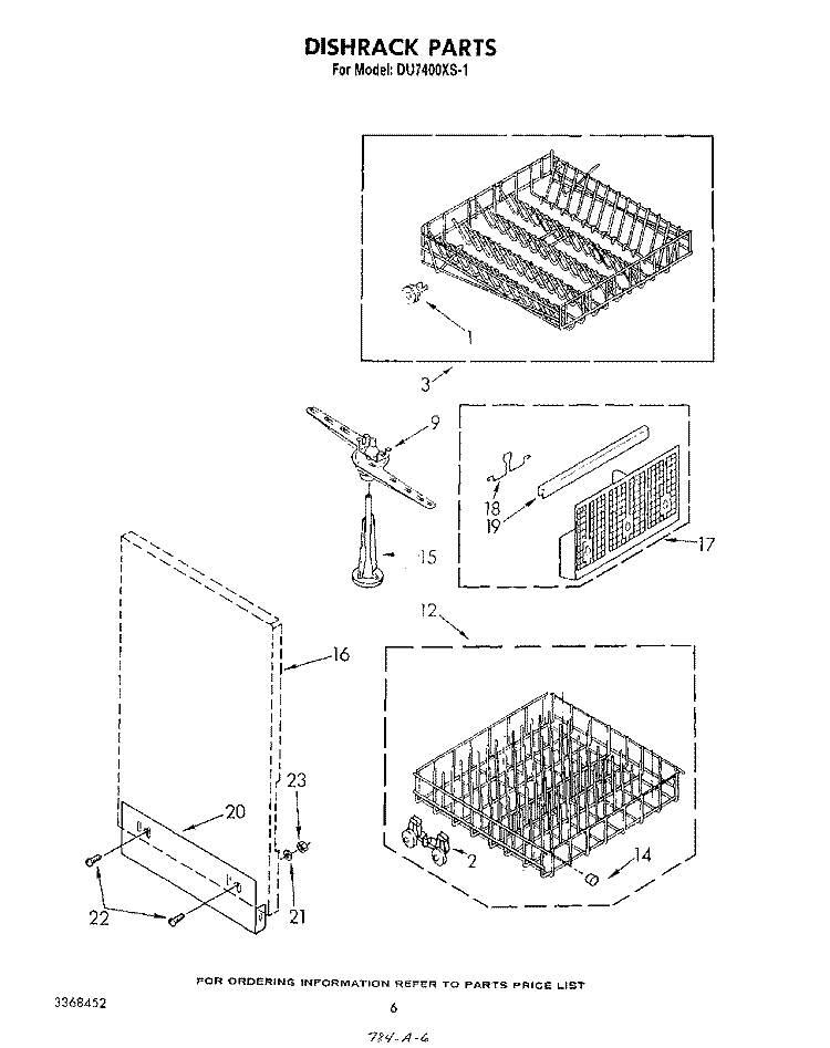 DISHRACK Diagram and Parts List for DU7400XS1  Whirlpool Dishwasher