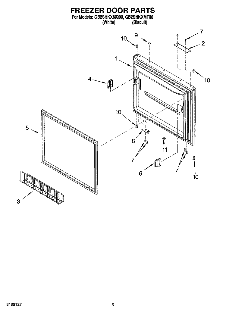 FREEZER DOOR PARTS Diagram and Parts List for GB2SHKXMQ00  Whirlpool Refrigerator