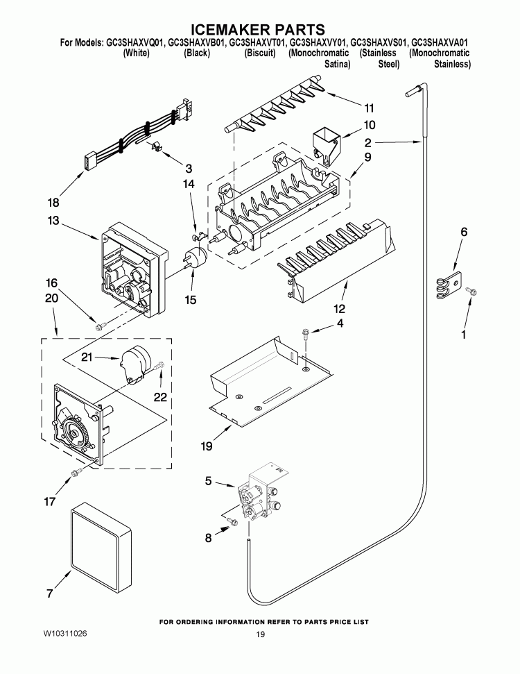 ICEMAKER PARTS Diagram and Parts List for GC3SHAXVS01  Whirlpool Refrigerator
