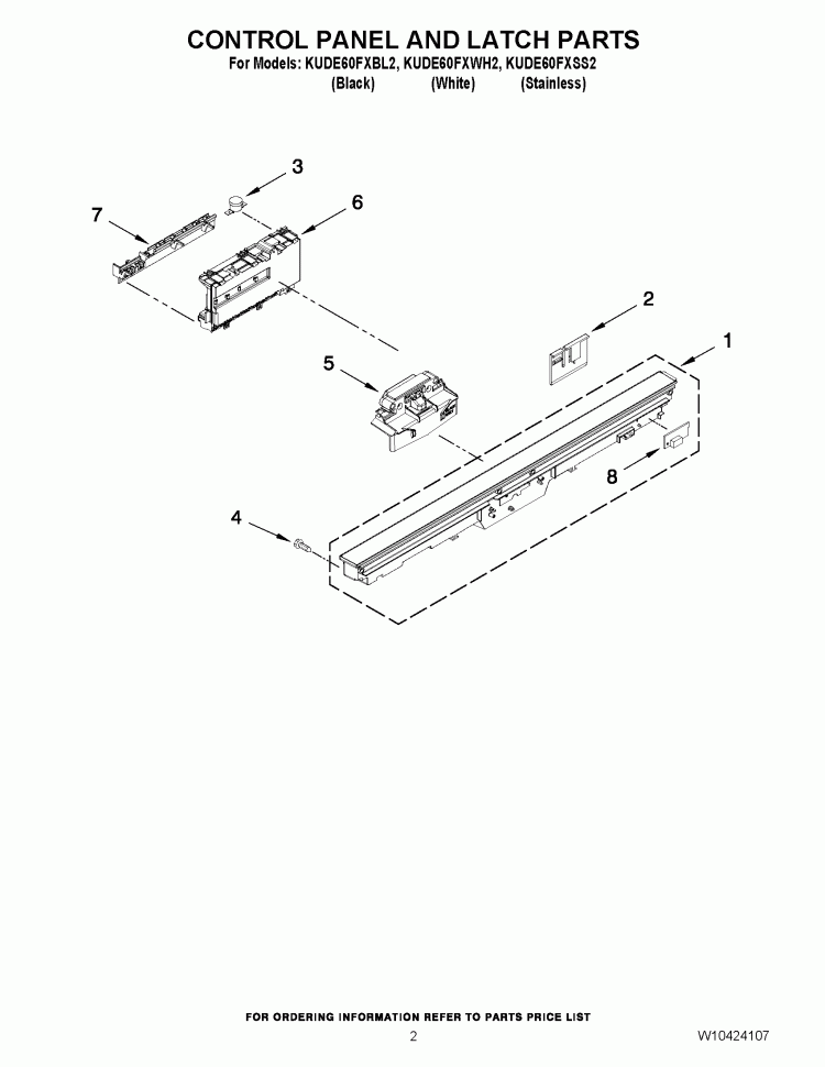 CONTROL PANEL AND LATCH PARTS Diagram and Parts List for KUDE60FXBL2  KitchenAid Dishwasher