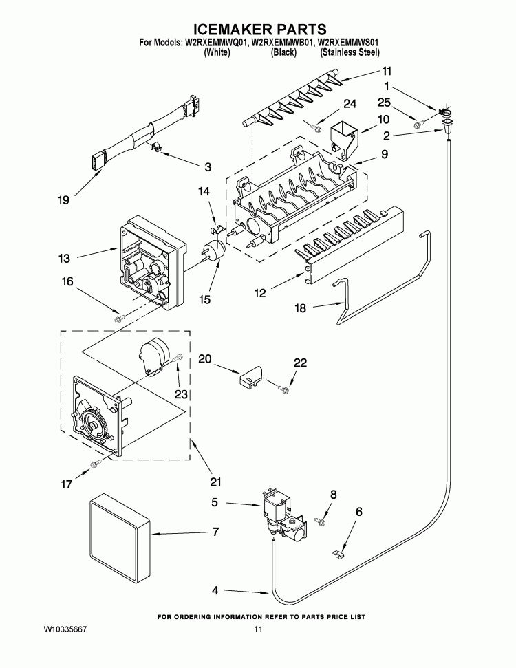 ICEMAKER PARTS Diagram and Parts List for W2RXEMMWS01  Whirlpool Refrigerator
