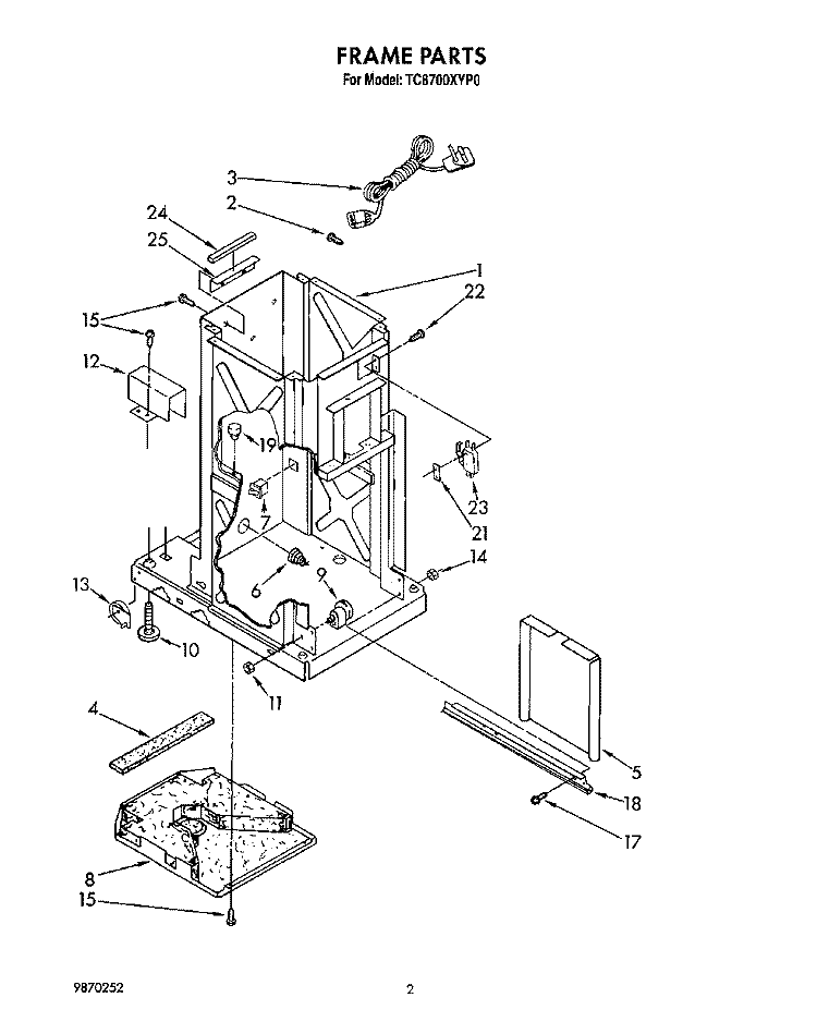FRAME Diagram and Parts List for TC8700XYP0  Whirlpool Trash Compactor