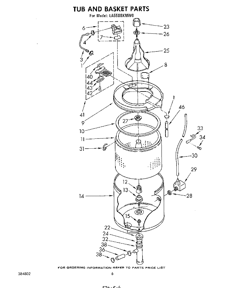 TUB AND BASKET Diagram and Parts List for LA5500XMW0  Whirlpool Washer
