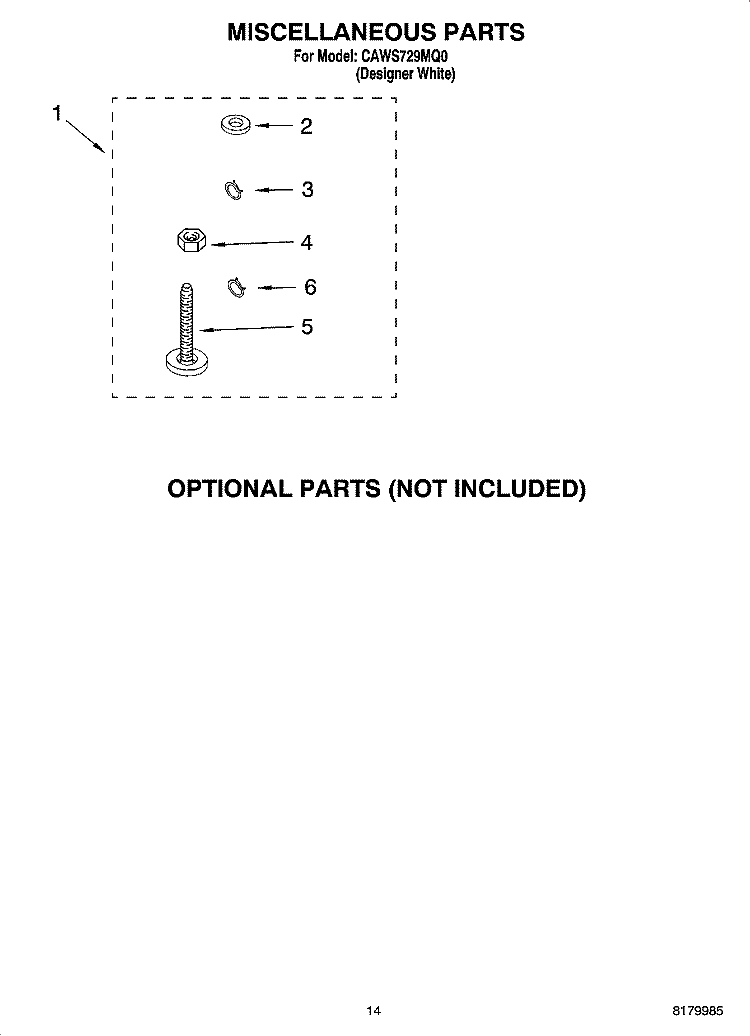 MISCELLANEOUS PARTS - OPTIONAL PARTS (NOT INCLUDED) Diagram and Parts List for CAWS729MQ0  Crosley Washer