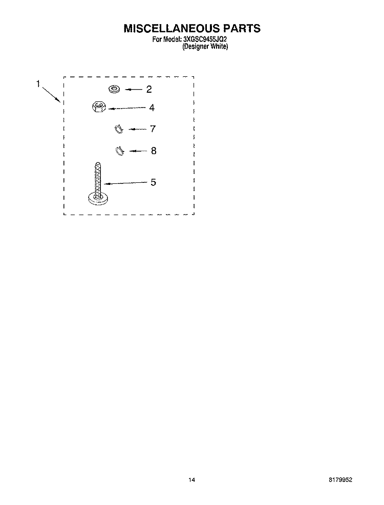 MISCELLANEOUS PARTS OPTIONAL PARTS (NOT INCLUDED) Diagram and Parts List for 3XGSC9455JQ2  Whirlpool Washer