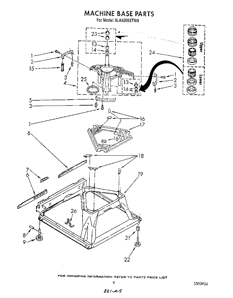 MACHINE BASE Diagram and Parts List for 6LA6300XTW0  Whirlpool Washer