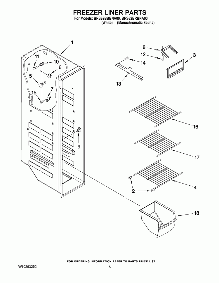 FREEZER LINER PARTS Diagram and Parts List for BRS62BBBNA00  Whirlpool Refrigerator