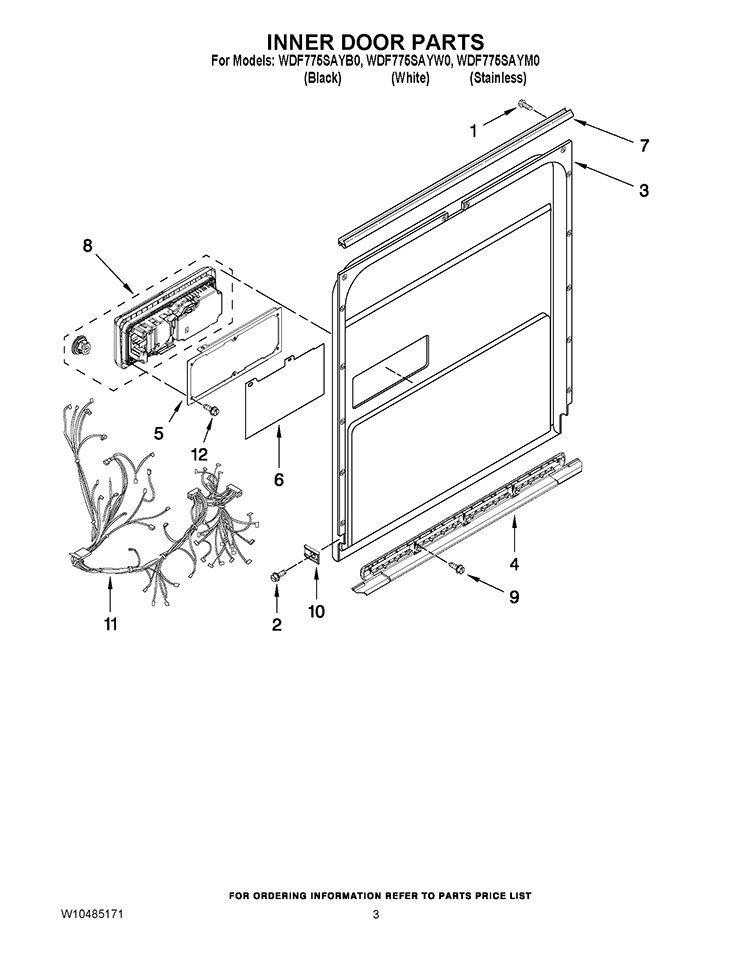 INNER DOOR PARTS Diagram and Parts List for WDF775SAYW0  Whirlpool Dishwasher