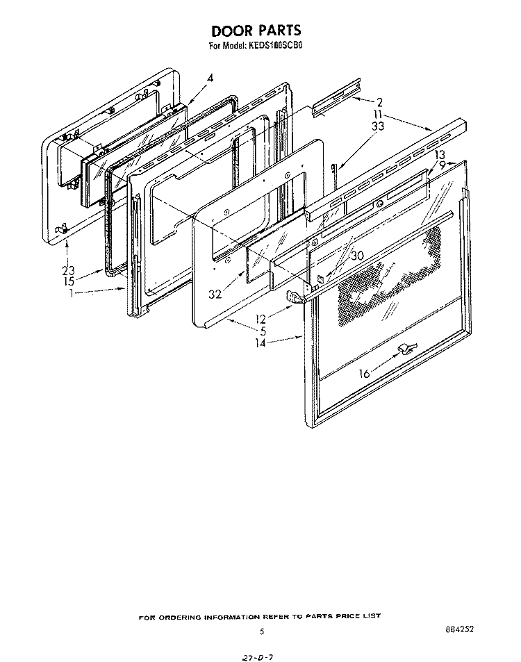 DOOR Diagram and Parts List for KEDS100SCB0  KitchenAid Range
