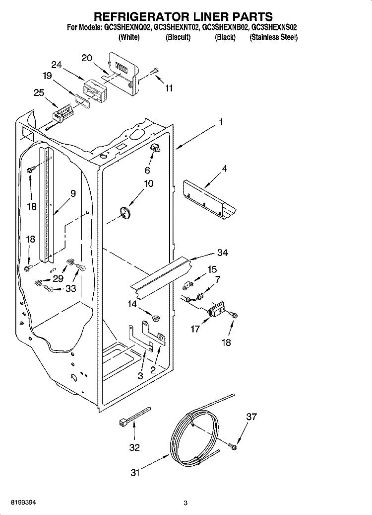 REFRIGERATOR LINER PARTS Diagram and Parts List for GC3SHEXNT02  Whirlpool Refrigerator