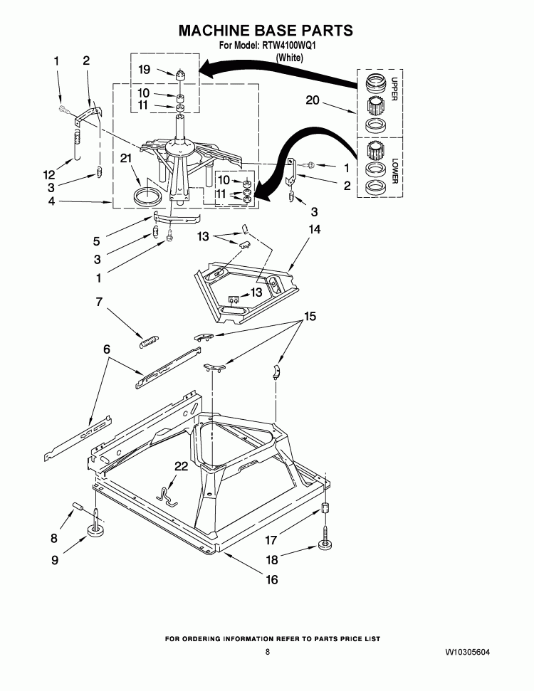 MACHINE BASE PARTS Diagram and Parts List for RTW4100WQ1  Roper Washer