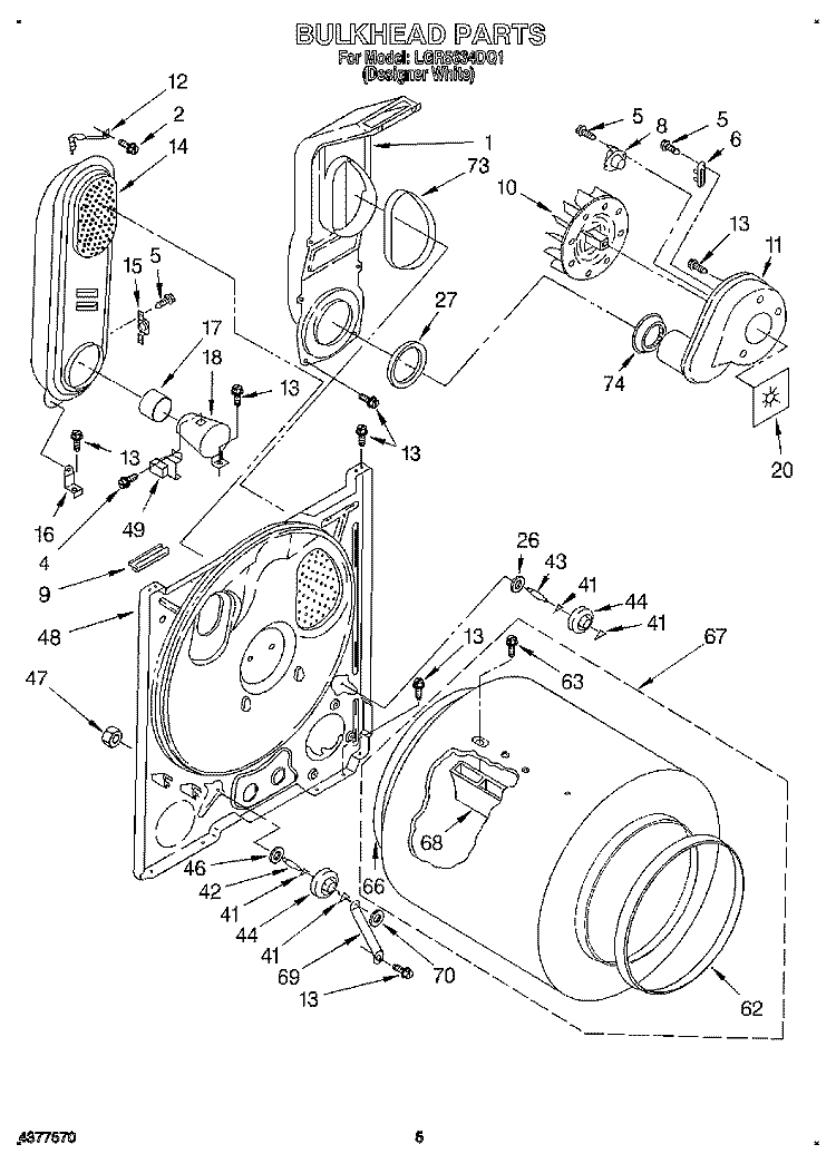 BULKHEAD Diagram and Parts List for LGR5634DQ1  Whirlpool Dryer