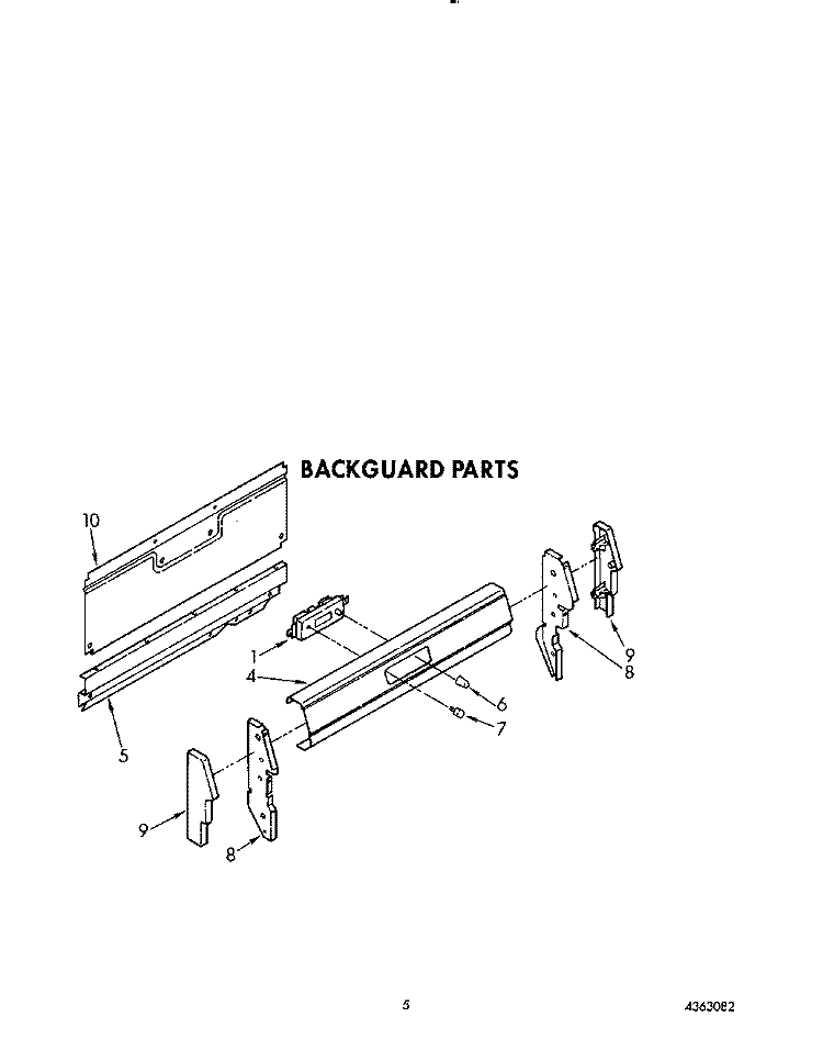BACKGUARD Diagram and Parts List for FGP355VW3  Roper Range