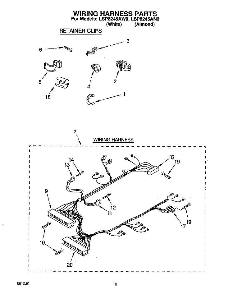 WIRING HARNESS Diagram and Parts List for LSP8245AW0  Whirlpool Washer