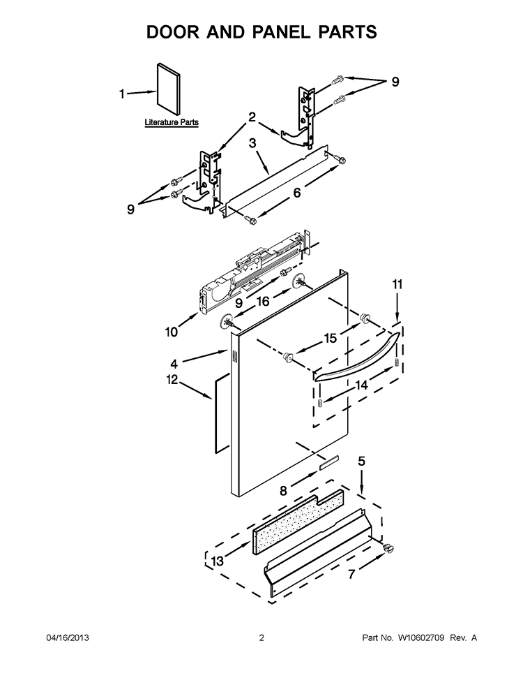 DOOR AND PANEL PARTS Diagram and Parts List for WDT910SAYE2  Whirlpool Dishwasher