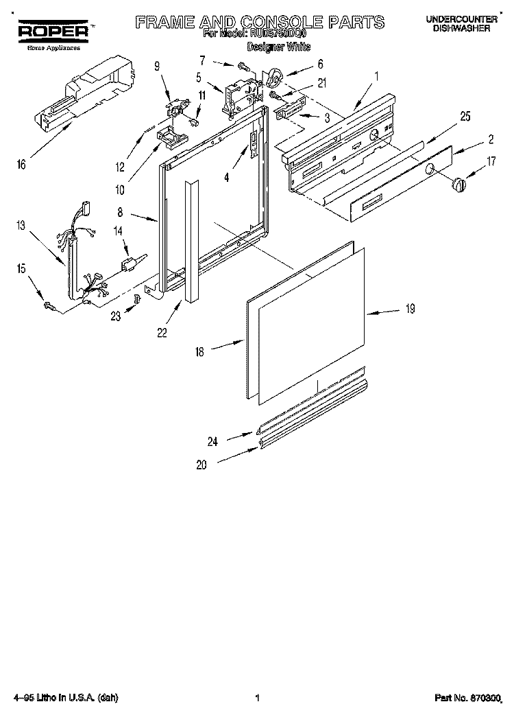 FRAME AND CONSOLE Diagram and Parts List for RUD5750DQ0  Roper Dishwasher