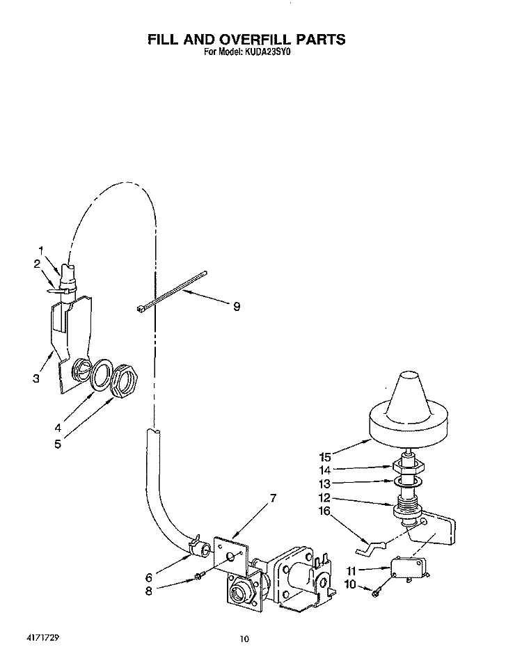 FILL AND OVERFILL Diagram and Parts List for KUDA23SY0  KitchenAid Dishwasher