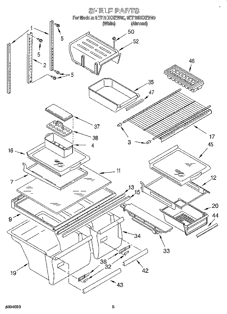 SHELF Diagram and Parts List for 9ET19DKXEN00  Whirlpool Refrigerator