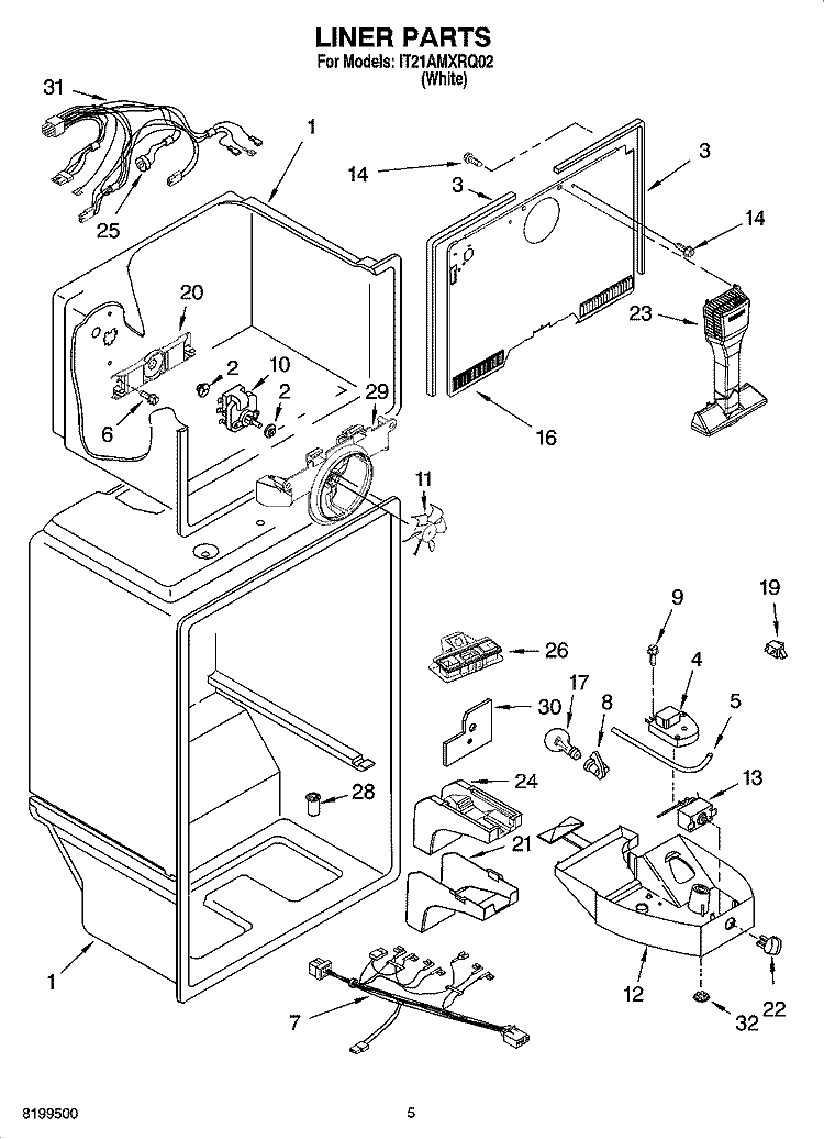 LINER PARTS Diagram and Parts List for IT21AMXRQ02  Inglis Refrigerator