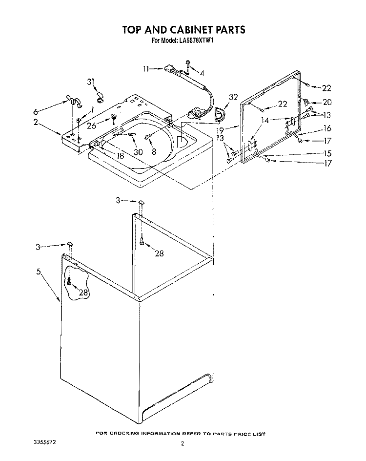TOP AND CABINET, LIT/OPTIONAL Diagram and Parts List for LA5578XTG1  Whirlpool Washer