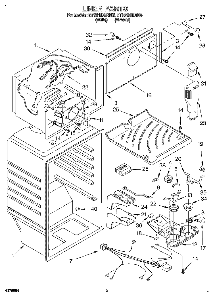 LINER Diagram and Parts List for ET18HNXDW03  Whirlpool Refrigerator