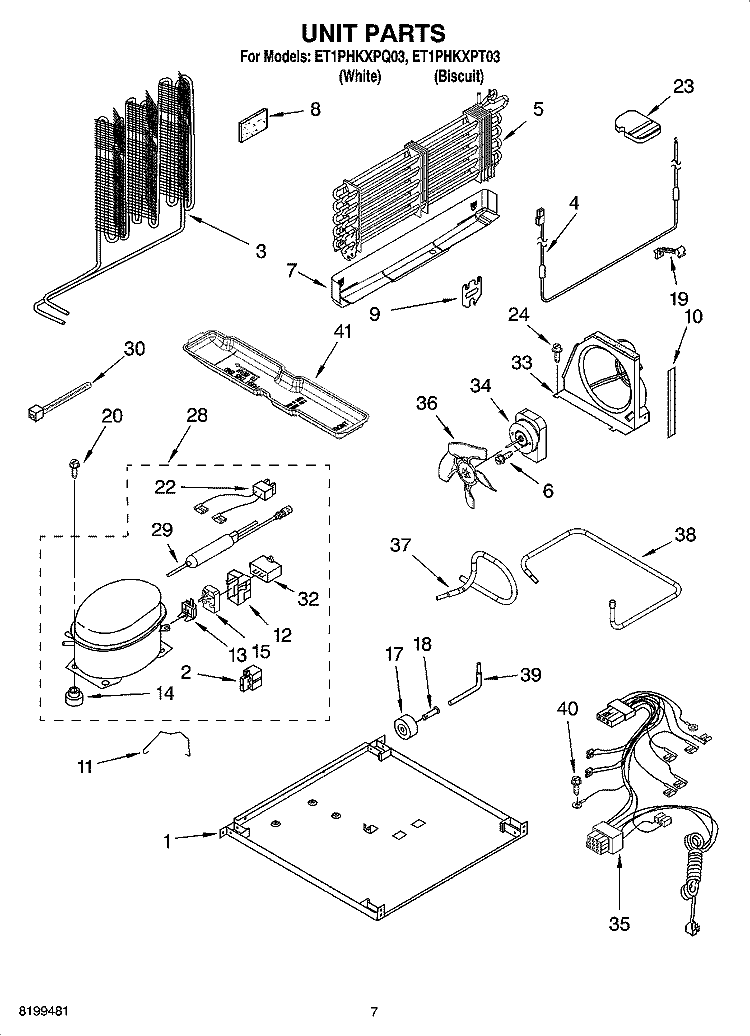 UNIT PARTS Diagram and Parts List for ET1PHKXPQ03  Whirlpool Refrigerator