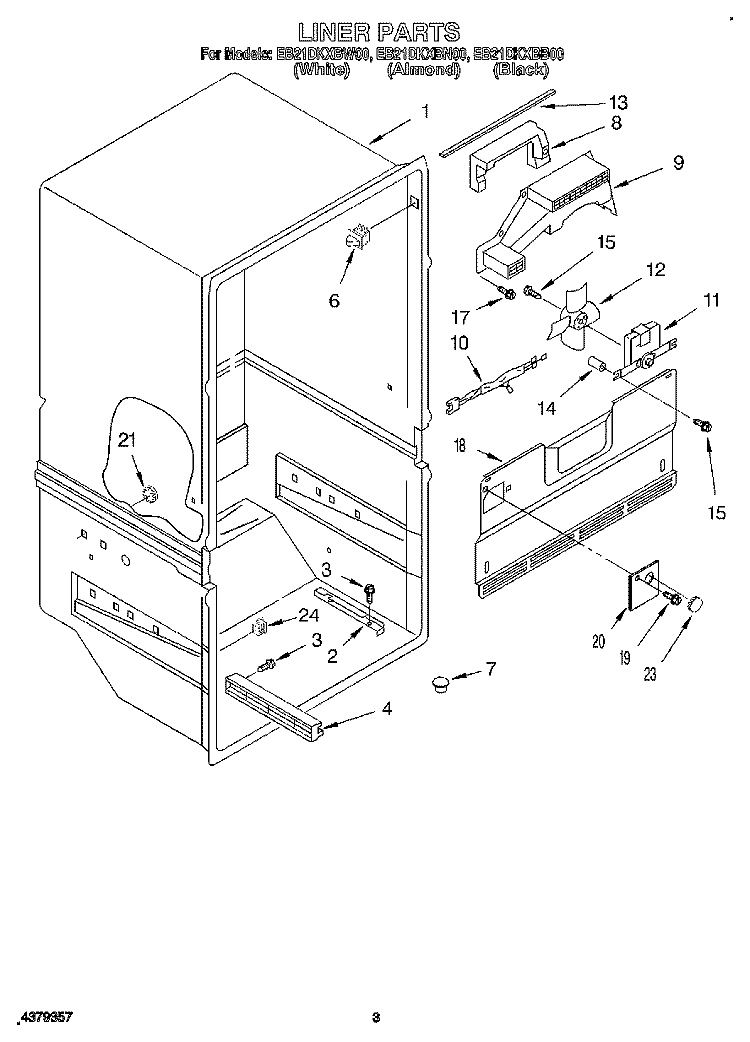 LINER Diagram and Parts List for EB21DKXBB00  Whirlpool Refrigerator