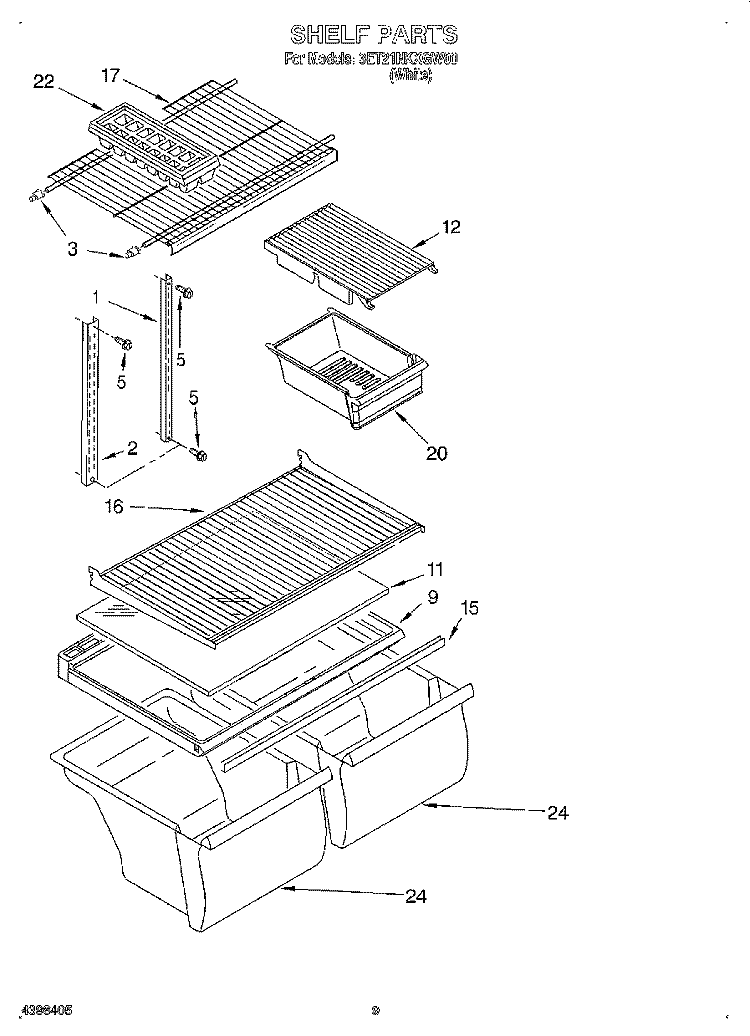 SHELF, OPTIONAL Diagram and Parts List for 3ET21NKXGW00  Whirlpool Refrigerator
