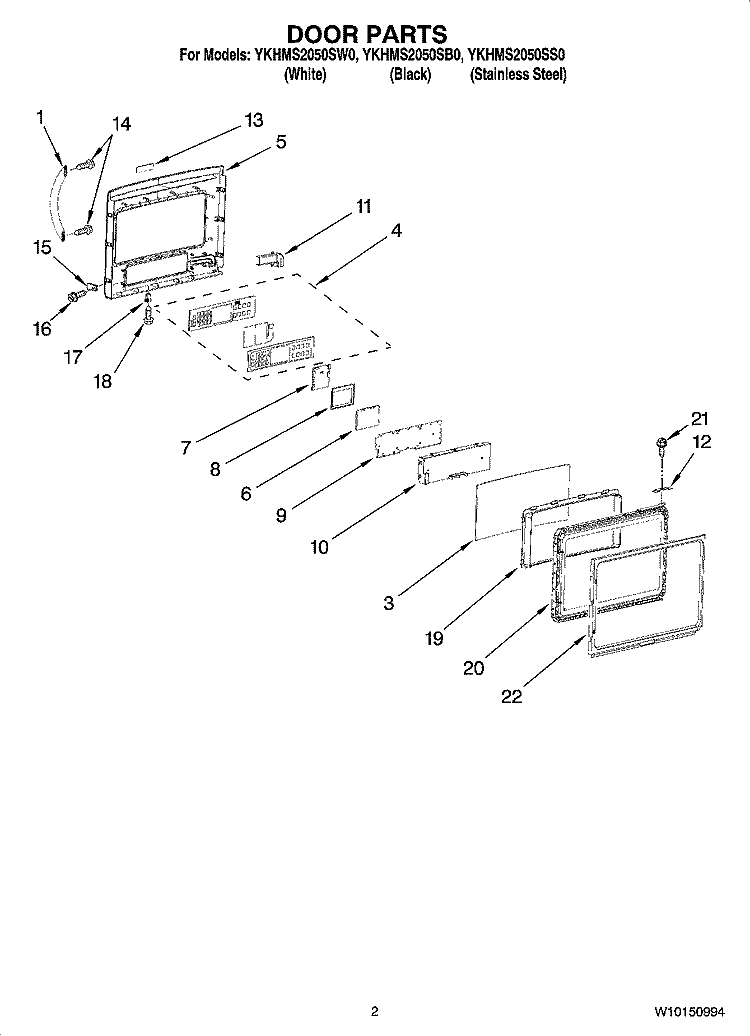 DOOR PARTS Diagram and Parts List for YKHMS2050SB0  KitchenAid Microwave