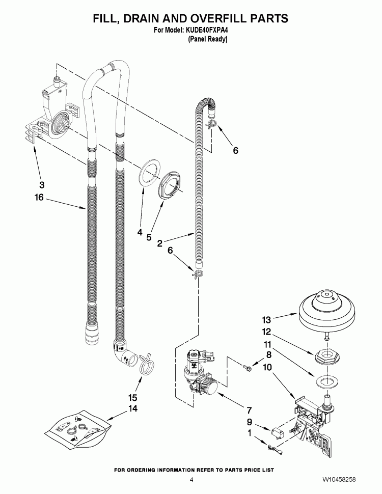 FILL, DRAIN AND OVERFILL PARTS Diagram and Parts List for KUDE40FXPA4  KitchenAid Dishwasher