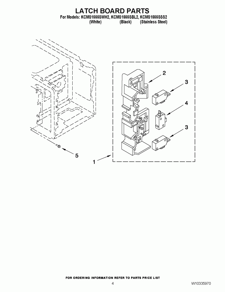 LATCH BOARD PARTS Diagram and Parts List for KCMS1555SBL2  KitchenAid Microwave
