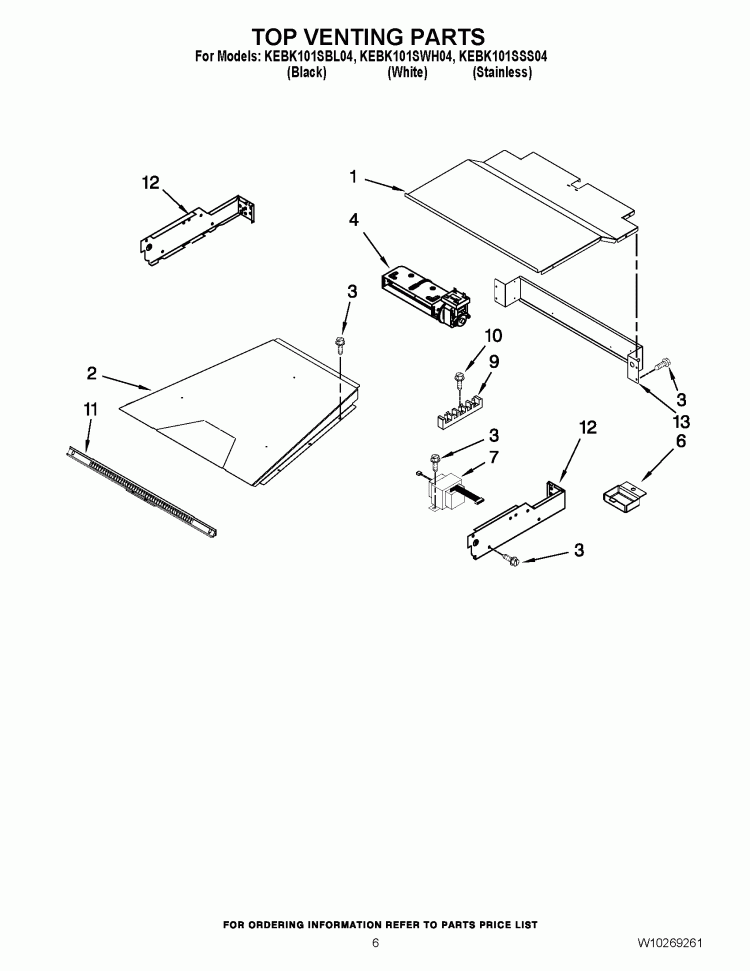 TOP VENTING PARTS Diagram and Parts List for KEBK101SBL04  KitchenAid Wall Oven