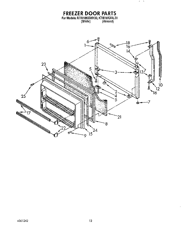 FREEZER DOOR Diagram and Parts List for KTRI18KXWH30  Whirlpool Refrigerator