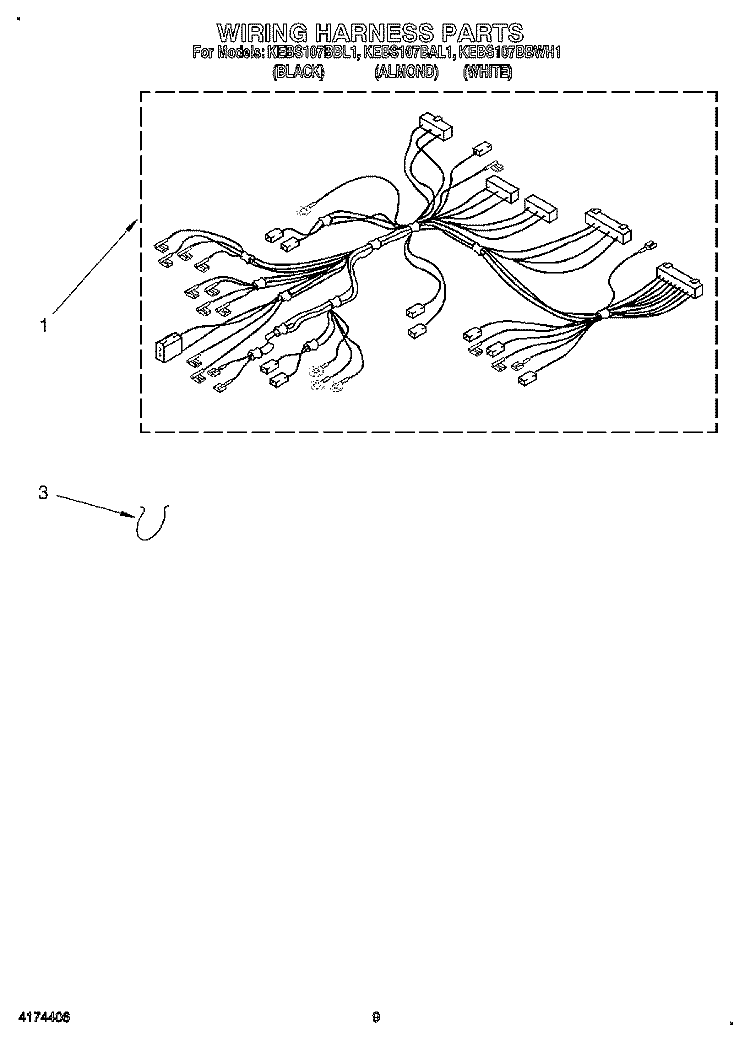 WIRING HARNESS, OPTIONAL Diagram and Parts List for KEBS107BAL1  KitchenAid Wall Oven