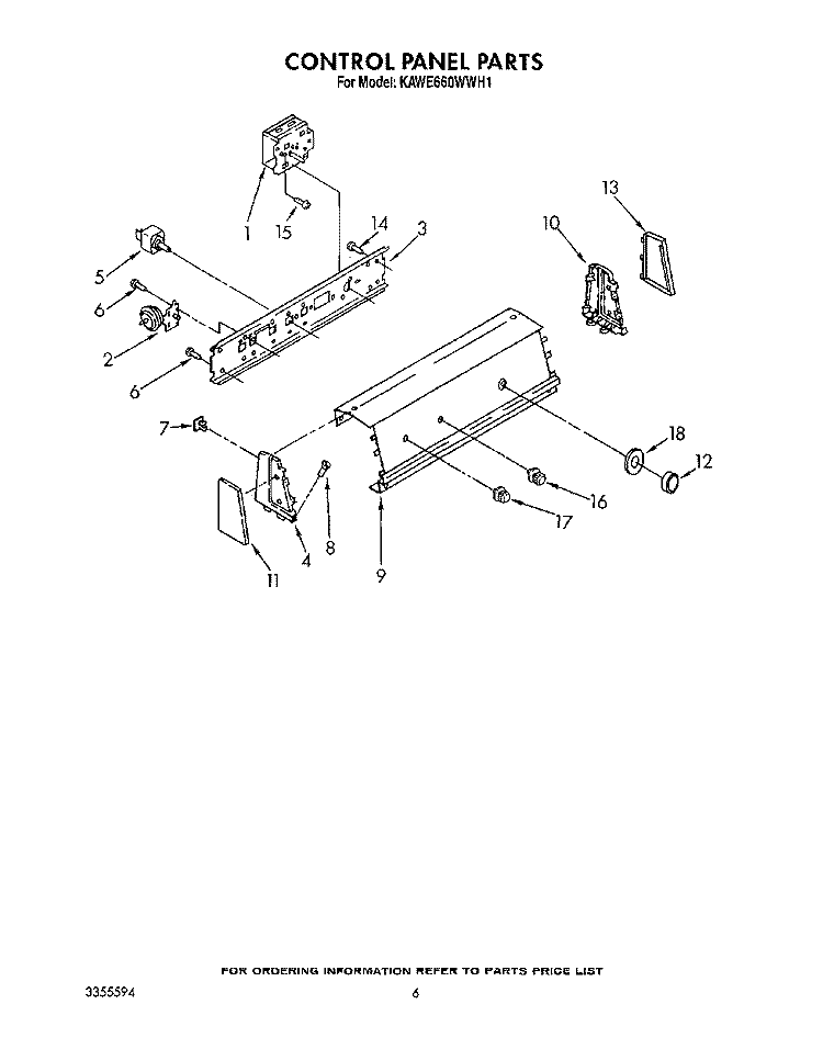 CONTROL PANEL Diagram and Parts List for KAWE660WWH1  KitchenAid Washer