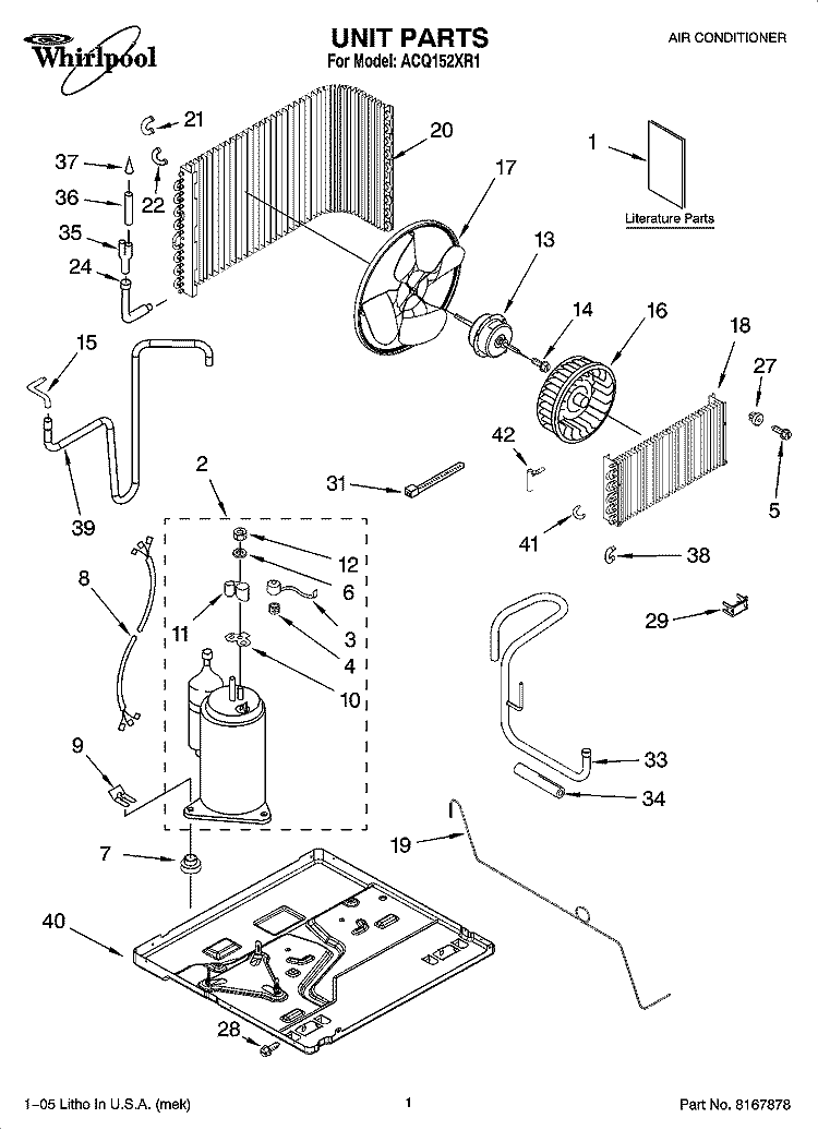 UNIT PARTS Diagram and Parts List for ACQ152XR1  Whirlpool Air Conditioner